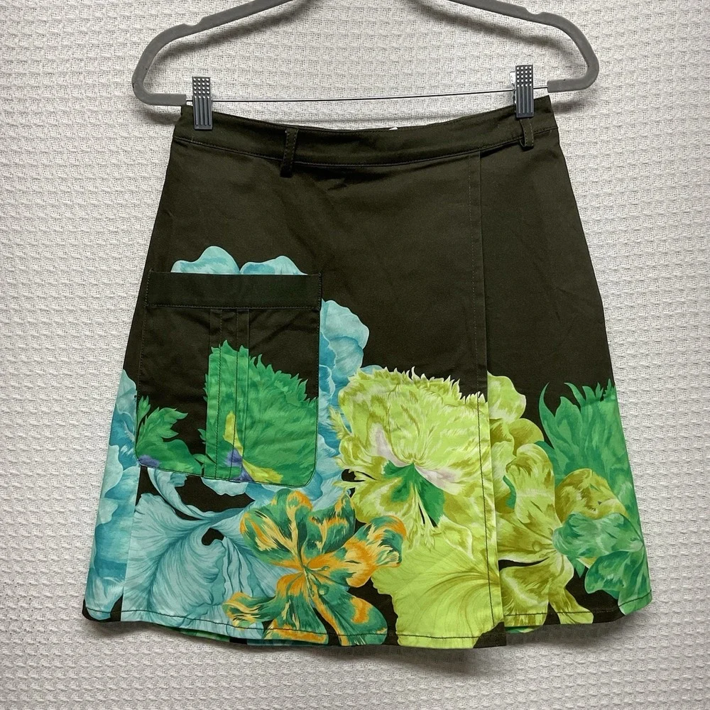 The Kit Cargo Skirt Floral‎ Beach Olive Iris Organic Cotton Twill NWT
